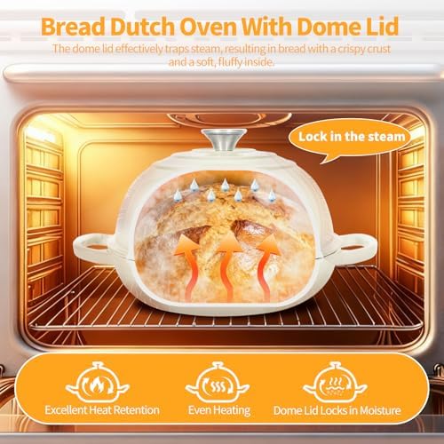 6QT Enameled Cast Iron Dutch Oven For Sourdough Bread Baking