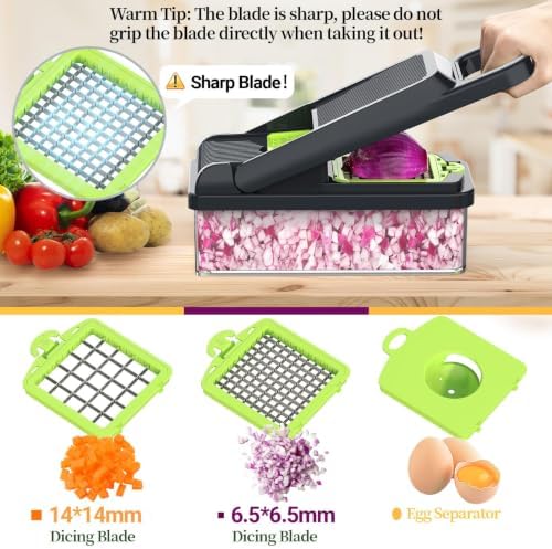 15-in-1 Vegetable Chopper 10 Blades, Veggie Cutter with Handle, Green/Grey