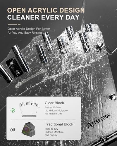 Astercook Knife Set with Block and Sharpener, 22 Piece Kitchen Knife Set Dishwasher Safe, Space-Saving Clear Knife Block with Knives for Everyday Home Cooking Black