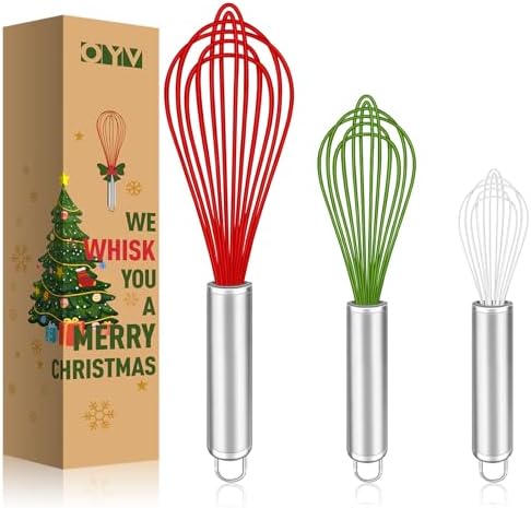 OYV Christmas Whisk Set of 3, 8/10/12 Inch, Holiday Red/Green/White