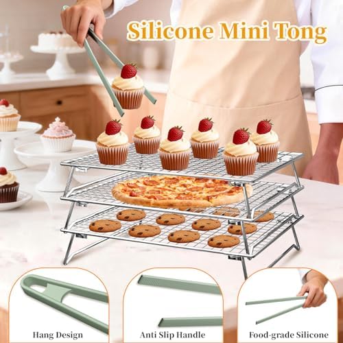 3-Tier Cooling Racks for Baking, 304 Stainless Steel, 13"x9"x2.17"