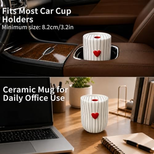 Ceramic Coffee Mug with Sip Hole, 12oz Striped Coffee Cup