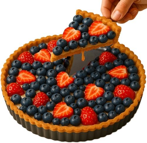 11 Inch Quiche Pans with Cake Server. Removable Bottom, Non-Stick Coating, Rugged Carbon Steel for Tart Quiche Pie Baking. Gift for Women Wife Christmas Thanksgiving Party Festival Family