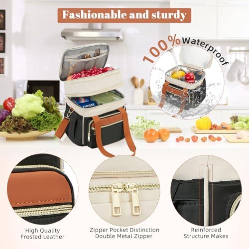 holuxer Lunch Bag for Women - Expandable Double Deck Lunch Box