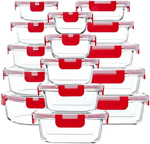 M MCIRCO 30 Piece Extra Large Glass Food Storage Containers with Lids, Red