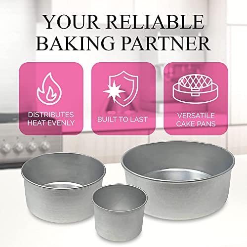 Aunt Shannon's Kitchen Tall Round Cake Pans - 4-inch, 6-inch, 8-inch Cake Pan Set for 3-Tiered Cake - Aluminum Cake Pans Sets for Baking Wedding or Birthday Cakes and More