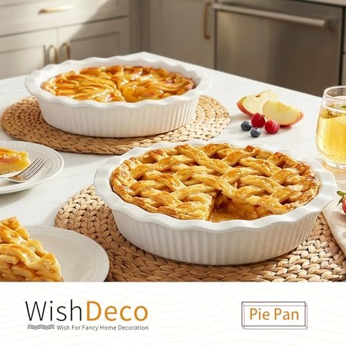 WishDeco Pie Pan for Baking Set of 2, Ceramic Baking Pan 9 Inch