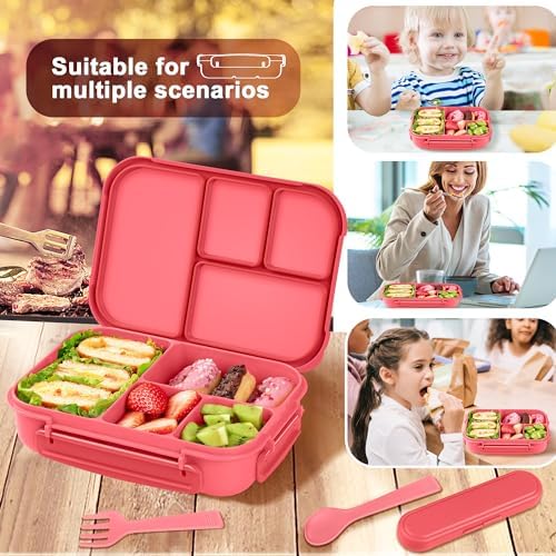 Amathley Lunch Box Kids,Bento Box Adult,Leakproof Lunch Containers for Adults/Kids/Toddler,1200ML-4 Compartments bento Lunch box with Utensil,Microwave & Dishwasher & Freezer Safe (Pink Berry)