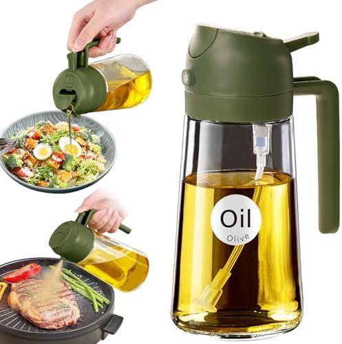YARRAMATE 16 oz 2-in-1 Glass Olive Oil Sprayer for Cooking, OliveGreen