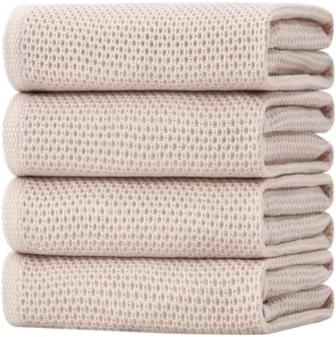 Homaxy 100% Cotton Oversized Waffle Weave Kitchen Towels 4-Pack, Beige