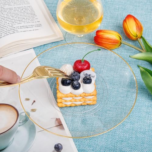 Nervure 100PCS Clear and Gold Rim Plastic Plates - 7.5″ Disposable Plates