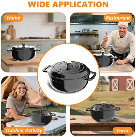 Bonnlo 6QT Round Dutch Oven, Enameled Cast Iron Dutch Oven Pot with Lid & Dual Handles, Oven Safe Up to 500° F, for Sourdough, Bread Baking, Stews and Roasting (Black)