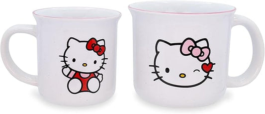Toynk Sanrio Hello Kitty Ceramic Camper Mugs, Set of 2 | BPA-Free Travel Coffee Cup For Espresso, Caffeine, Cocoa, Drink Beverages | Home & Kitchen Essentials | Kawaii Cute Gifts and Collectibles