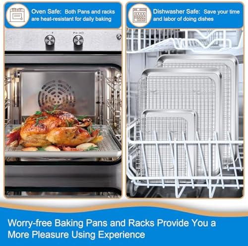 P&P CHEF 17.5 + 16 + 10.4 Inch Cookie Baking Sheet Pan with Wire Rack,6 Pcs