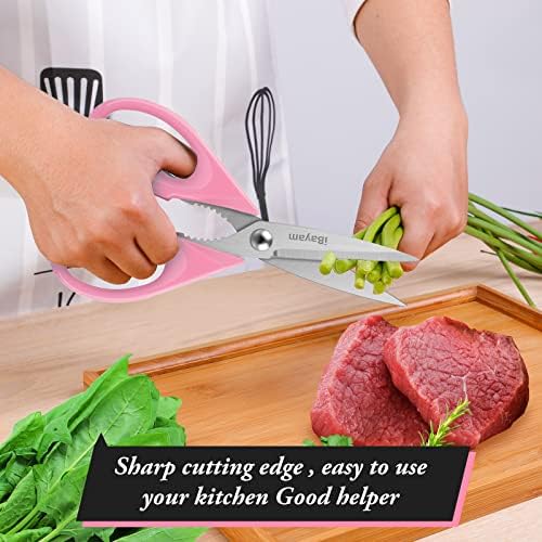 iBayam Pink Kitchen Scissors All Purpose Heavy Duty & Comfort Grip & Cover
