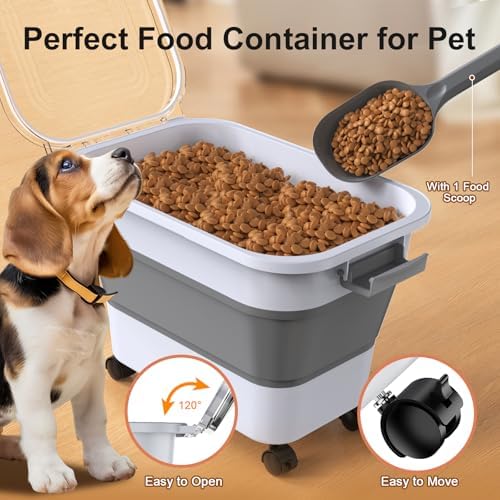 Dog Food Storage Container, 15-23 Lbs Collapsible Dog Food Container with Transparent Airtight Lid, Wheels and Scoop, Travel Pet Food Storage Container for Cat, Dog and Bird, Keep Dry Food Fresh