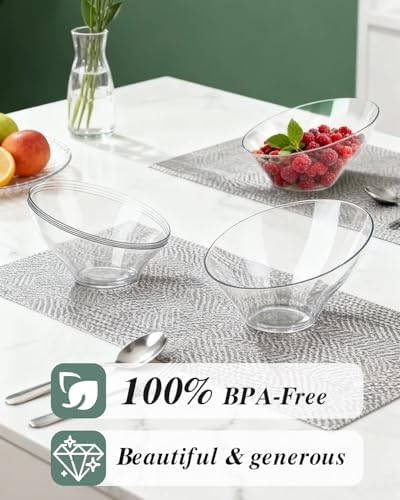 BESTVIP 20 Oz Clear Plastic Angled Serving Bowls, 12 Pack