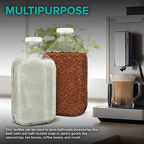 Stock Your Home Half Gallon Glass Bottle with Lid (1 Pack) 64 Oz Jugs and 3 White Caps, Reusable Food Grade Container for Refrigerator, Bottles for Juice, Oat or Plant Milks, Water, Honey