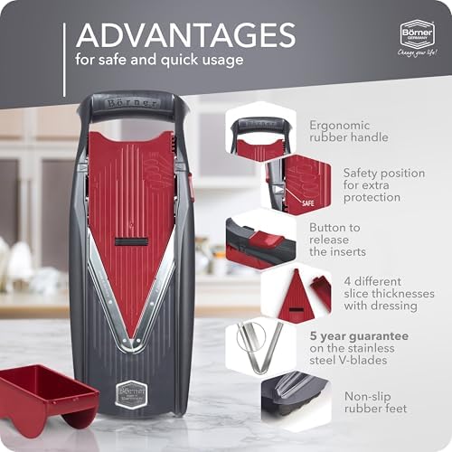 Börner by Reston Lloyd Mandoline Slicer Vital (Basic Set) • V-Slicer with 10 Cutting Styles & Safety Food Holder • Adjustable Kitchen Slicer & Dressing Function