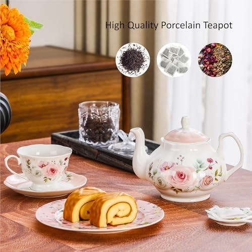 27oz Porcelain Rose Floral Teapot, Classic Tea Gift