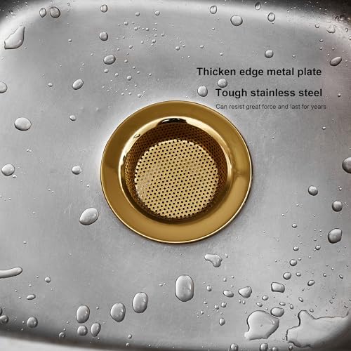 LASSHSWA Kitchen Sink Strainer Stainless Steel, Kitchen Sink Drain Strainer, Gold Sink Strainers for Kitchen Sinks with Large Wide Rim 4.5" Diameter (2 PCS)