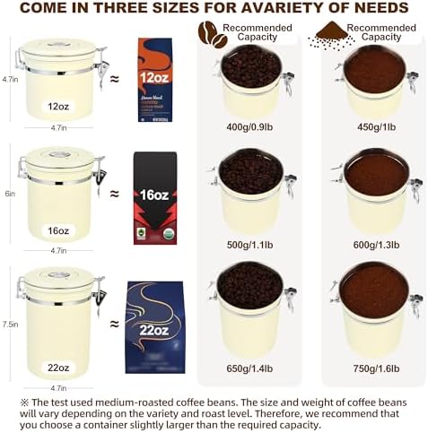 ShanSon Coffee Canister Airtight, Stainless Steel Bean Storage Container with Date Tracker & Scoop, Grounds Sugar Flour Tea Cereal Fits Kitchen Pantry, Ideal Gift for Coffee Lovers,16oz,Beige