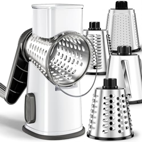 Weltonhm 4 in 1 Large Cheese Grater Hand Crank Rotary (White 4 Graters)