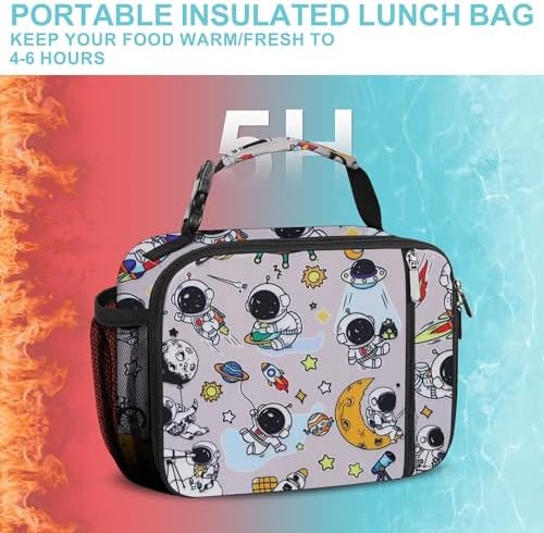 esouler Lunch Box Kids Insulated Lunch Bag for Boys & Girls Durable Children Lunchbox for School with Water Bottle Holder-Astronaut
