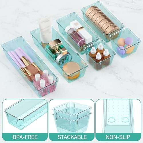 12 Pack Clear Drawer Organizer Set, Drawer Storage Trays, Storage Bins