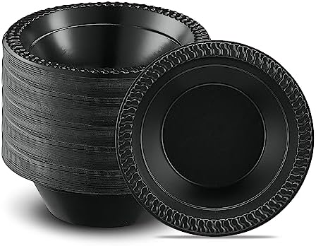 PLASTICPRO 200 PCS Black Plastic Bowls Light Weight 12 oz Plastic Soup Bowls Black Salad Plates Disposable for Party and Wedding