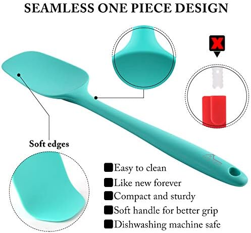 HOTEC 600℉ Heat Resistant BPA-Free Silicone Rubber Spatula Set,Kitchen Cooking Spatulas, Baking, Mixing for Non Stick Cookware, Dishwasher Safe, Set of 5 Aqua Sky