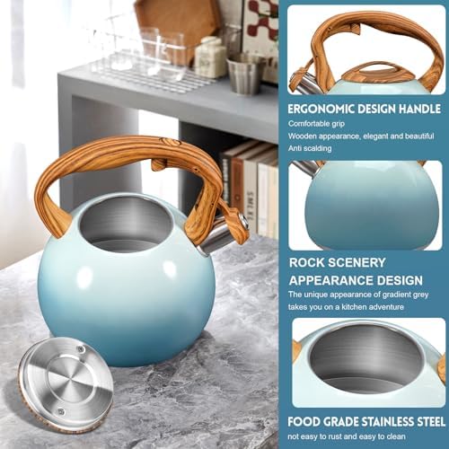 GGC Whistling Tea Kettle for Stove Top, 3.2QT/3L Stainless Steel Tea Kettle