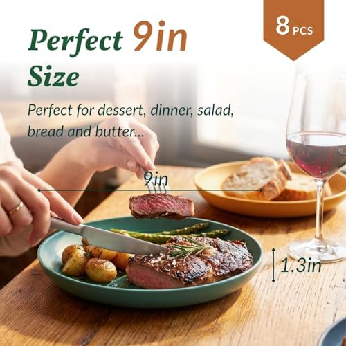 Homienly Deep Dinner Plates Set of 8 Alternative for Plastic Plates Microwave and Dishwasher Safe Wheat Straw Plates for Kitchen Unbreakable Kids Plate Set with 4 Colors (Classic Bright, 9 inch)