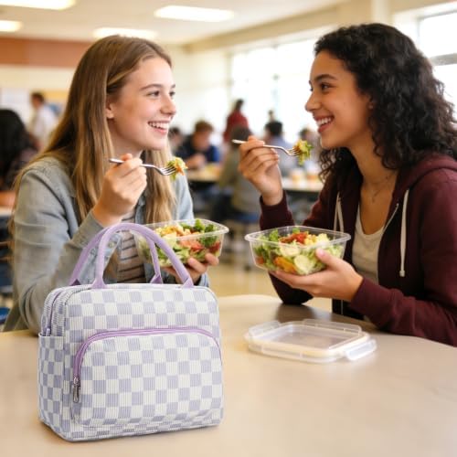 GASSDA Lunch Box for Women Insulated Lunch Bag Women Adult Cute Lunch Bags Reusable Lunchbox Cooler Tote Bag for Work Picnic (Purple Plaid)