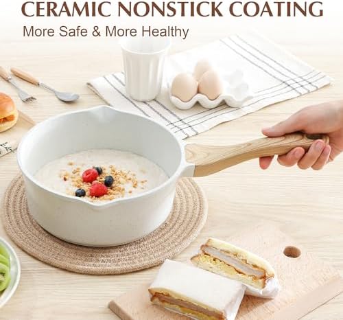 SENSARTE 3 Quart Ceramic Nonstick Saucepan with Double Pouring Spout