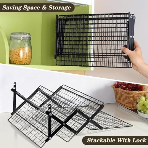 Pleafind 3 Tier Collapsible Cooling Rack - 4 Setting Design, Adjustable ＆ Stackable Baking Rack with X-Shaped Design and Leak-Proof Mesh Surface, Cooling Racks for Cooking and Baking, Dishwasher Safe