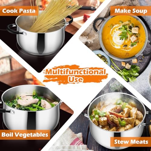 P&P CHEF 5 Quart Stainless Steel Stock Pot, Cooking Pot with Visible Lid