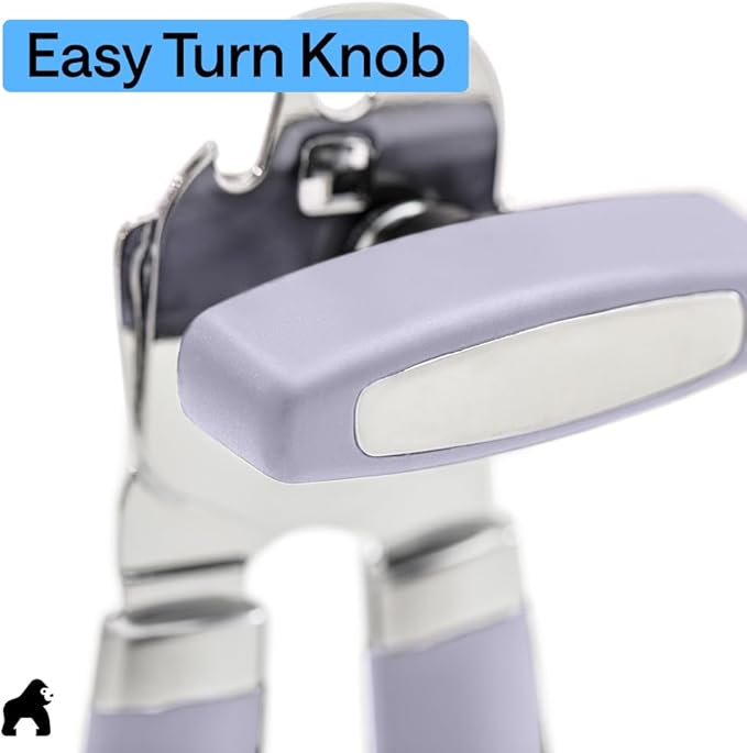 GORILLA GRIP Heavy Duty Stainless Steel Smooth Edge Manual Can Opener and Bottle Openers, Soft Comfortable Handle, Oversized Handheld Turn Knob, US Designed Multifunctional Kitchen Tool, Lavender