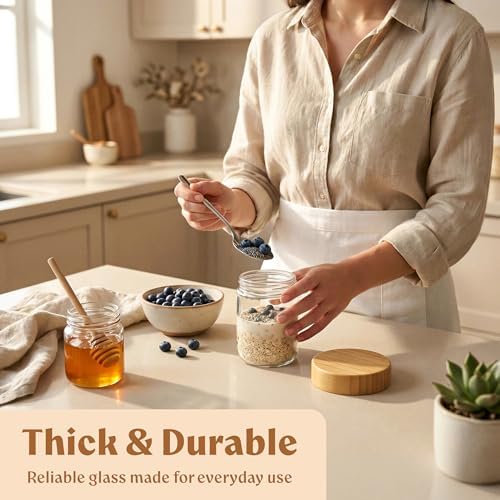 EDELHAUS Overnight Oats Containers with Lids - Glass Mason Jars, Meal Prep