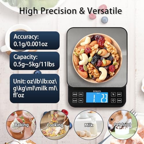 BOMATA Large Kitchen Scale 0.1g/0.001oz High Precision, 11lb Bakery Scale