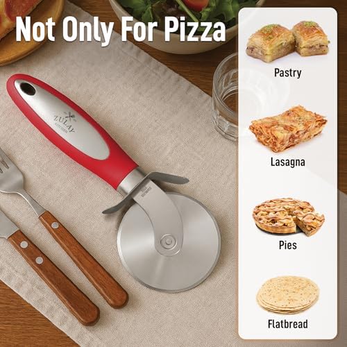 Zulay Kitchen Large Pizza Cutter Wheel - Premium Stainless Steel Pizza Slicer - Easy To Clean & Cut Pizza Wheel - Super Sharp, Non-Slip Handle & Dishwasher Friendly - Red