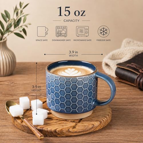 GBhome 15 OZ Stackable Coffee Mugs Set of 4, Ceramic Coffee Cups Set