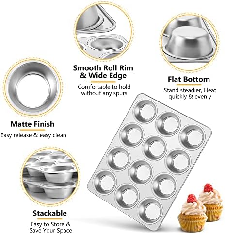 TeamFar 12-Cup Muffin Pan, Stainless Steel Muffin Tin