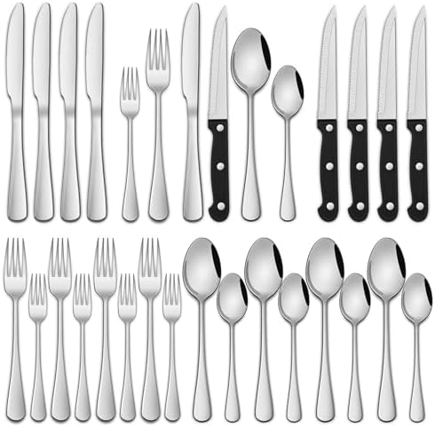 24 PCs Silverware Set Service for 4, Kitchen And Dining Eating Utensils Set