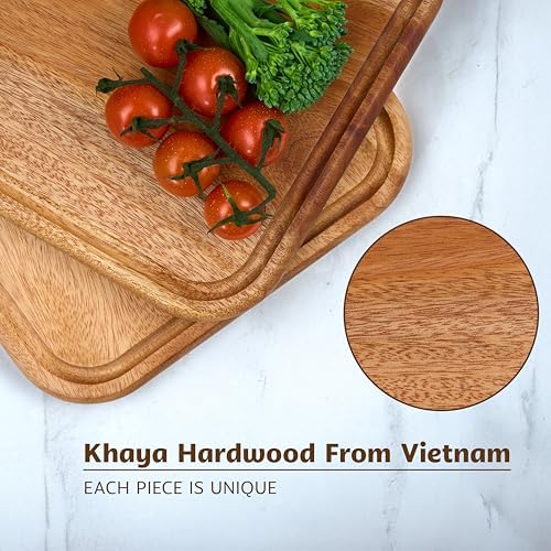 VieWood Khaya Wood Cutting Board, Wooden Chopping Board with Juice Groove & Handle Hole for Meat, Cheese, Vegetables, Bread, and Charcuterie (Japanese Style)