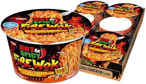 Nissin Hot & Spicy Fire Wok, Molten Chili Chicken, 4.37 Ounce (Pack of 6)