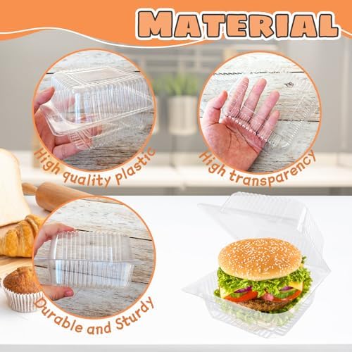 Jizvxe 50 Pcs Clear Plastic Take Out Containers,Clear Plastic Square Hinged Food Container with Lids,Disposable Clamshell Dessert Containers for Salad,Pasta,Hamburger(5.3 x 4.7 x 2.8 in)