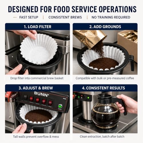 Katy’s Large 12-Cup Commercial Coffee Filters (9.5” x 4.5”) for BUNN, Fetco & Curtis Coffee Machines – Tall Walls, No Ground Overflow – Premium Filters for Businesses (Bulk Pack)