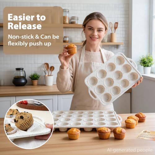 Silicone Mini Muffin Pan Set: 12 & 24 Small Cupcake Baking Pan with Frame