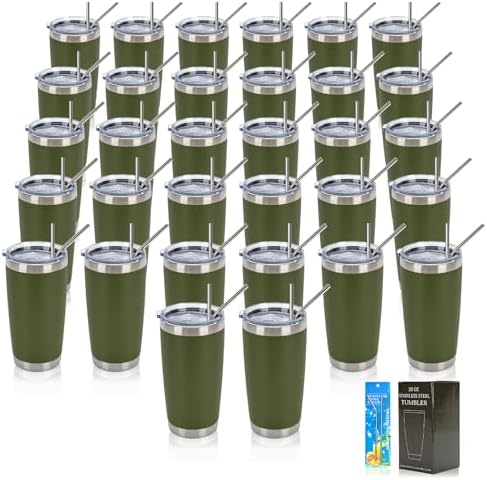 IEOVIEE 32 Pack 20oz Stainless Steel Insulated Bulk Tumblers with Lid&Straw